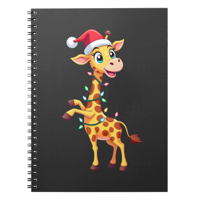Carnet Éclairage de Noël de girafe drôle Santa girafe Noë (Devant)