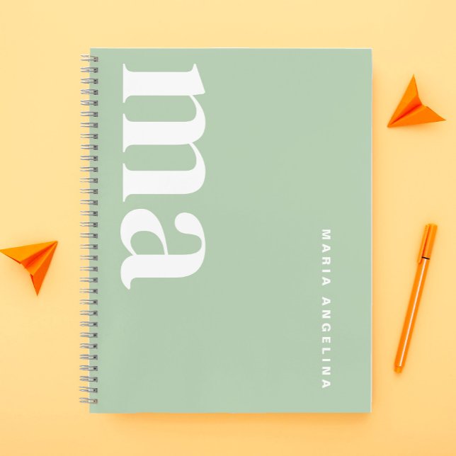 Carnet Ecole de Monogramme Vert Simple Fille (Créateur téléchargé)