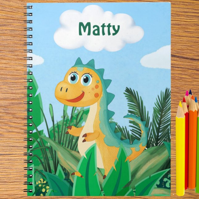 Carnet Ecole Dinosaure Personnalisée (Cute dinosaur notebook, kids personalized journal, dino boys back to school notebook)