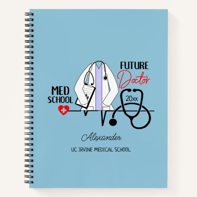 Carnet École Médicale Futur Docteur Nom Année Housse (Devant)