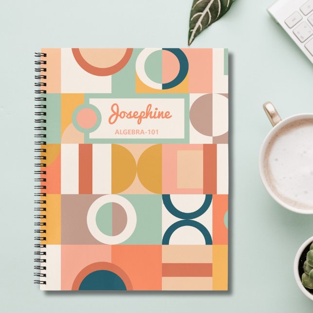 Carnet Ecole moderne géométrique rétro colorée personnali (Créateur téléchargé)