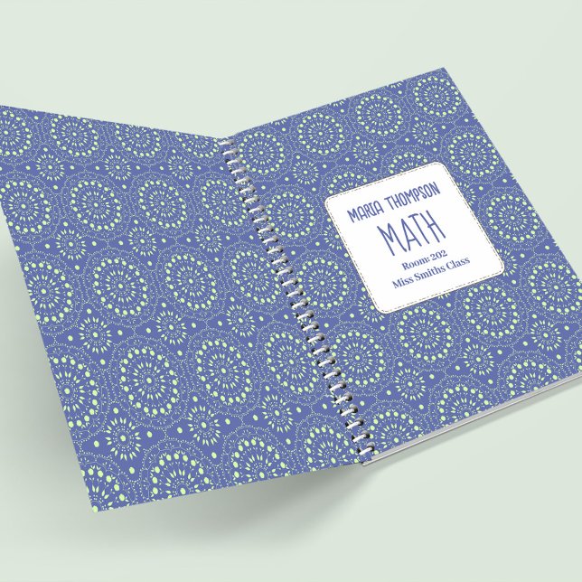 Carnet École Moderne Personnalisée Bleue (Blue and green patterned school subject notebook)
