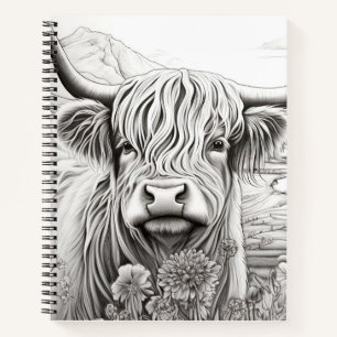 Carnet Écosse Highland Cow Nature paisible Prairie Art