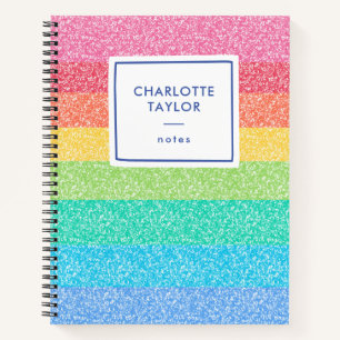 Carnet Écriture de nom arc-en-ciel rayures pailletées mig