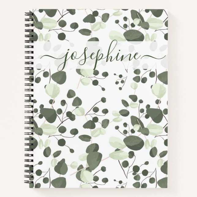Carnet Écriture élégante personnalisée Eucalyptus vert (Devant)