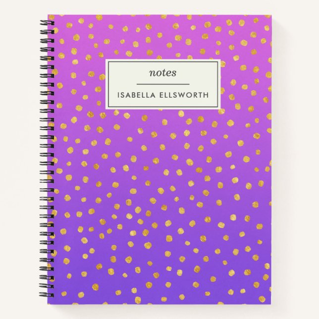 Carnet Écriture personnalisée Chic Purple Gold Polka Poin (Devant)