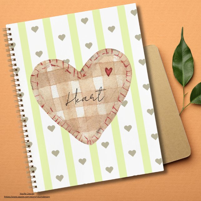 Carnet Écriture personnalisée Joli coeur girly Vert (Pretty script, custom text. Heart pattern notebook for girls.)