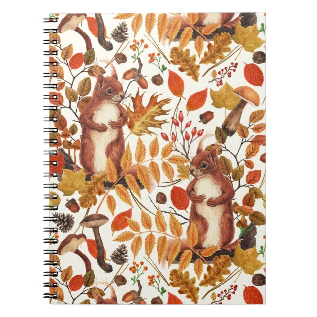 Carnet Écureuils d'automne et flore automnale sur le blan (Devant)