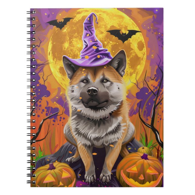 Carnet Éffrayant Akita Halloween Witch et Citrouille (Devant)