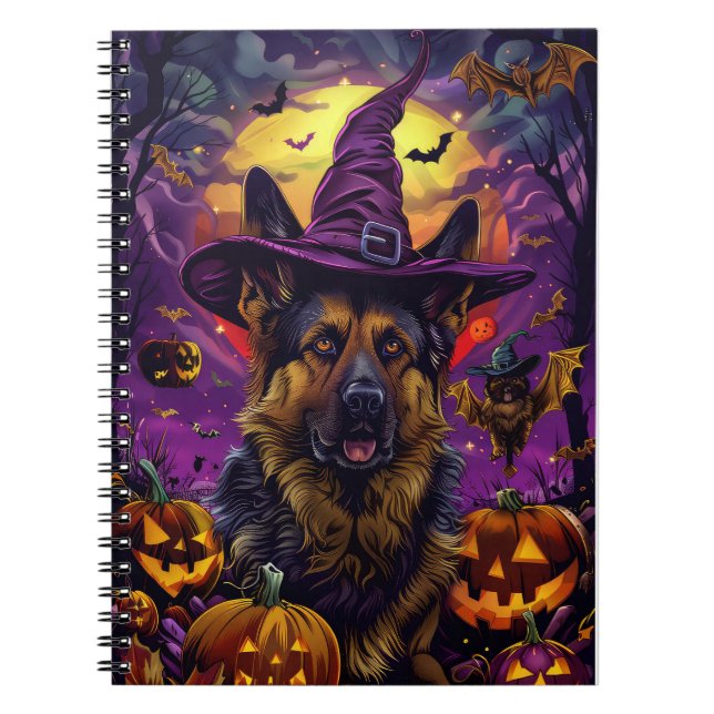 Carnet Éffrayant allemand berger Halloween sorcier Citrou (Devant)