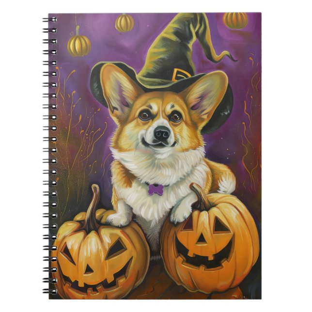 Carnet Éffrayant Corgi Chien Halloween Citrouille sorcier (Devant)
