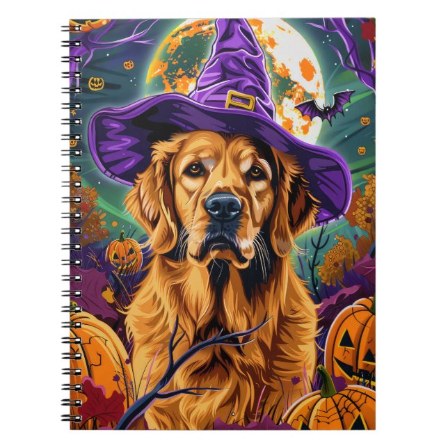 Carnet Éffrayant Golden Retriever Halloween sorcier Citro (Devant)