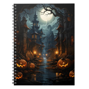 Carnet Éffrayant Haloween Citrouilles Dans La Vieille Vil