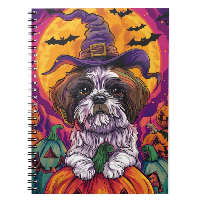 Carnet Éffrayant Malti Tzu Chien Halloween Sorcière Et Ci (Devant)