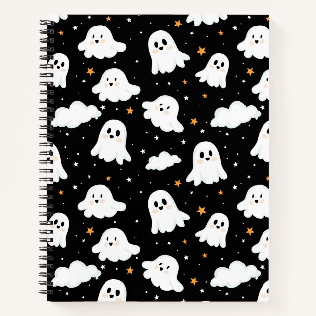 Carnet Éffrayant mignon Halloween Ghost Nuageux Star Sky (Devant)