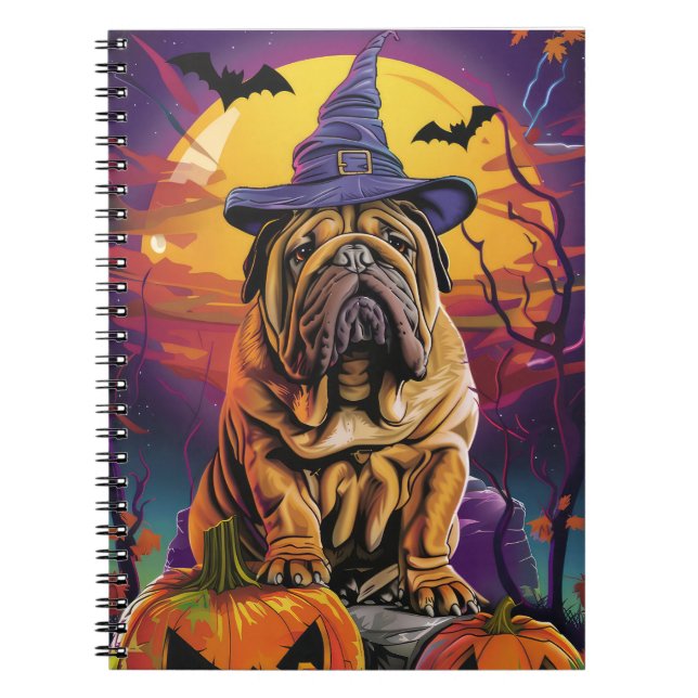 Carnet Éffrayant Shar Pei Chien Halloween sorcière et Cit (Devant)