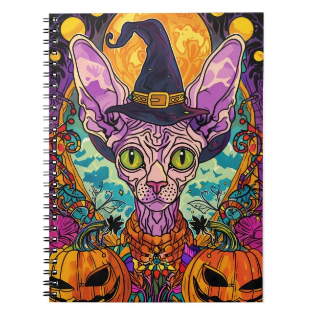 Carnet Éffrayant Sphynx Chat Halloween sorcière et Citrou (Devant)