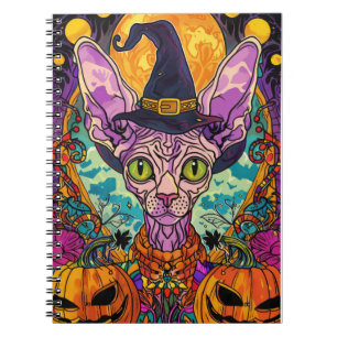 Carnet Éffrayant Sphynx Chat Halloween sorcière et Citrou