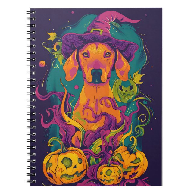 Carnet Éffrayant Vizsla Chien Halloween sorcière et Citro (Devant)