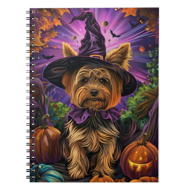 Carnet Éffrayant Yorkipoo Chien Halloween sorcière et Cit (Devant)