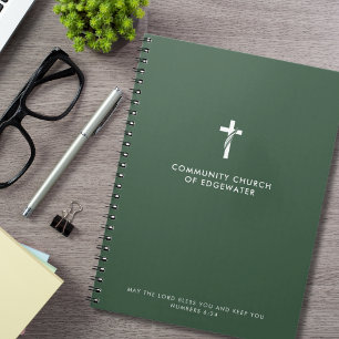 Carnet Église personnalisée Sermon Croix moderne foi vert