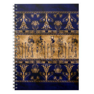 Carnet Egyptian Gods and Ornamental border -blue gold