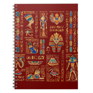 Carnet Egyptian hieroglyphs and deities on red