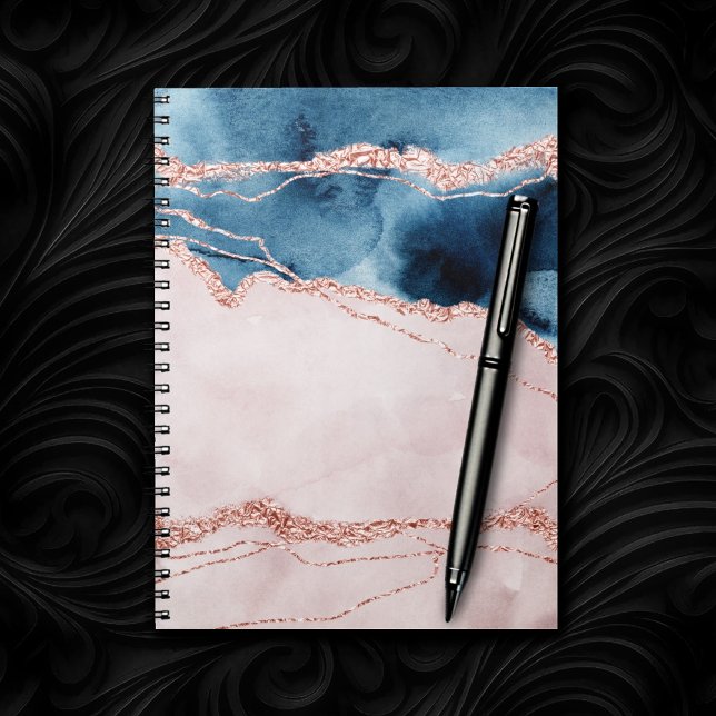 Carnet Élégance mystique | Turquoise Bleu et Rose Or Agat (Créateur téléchargé)