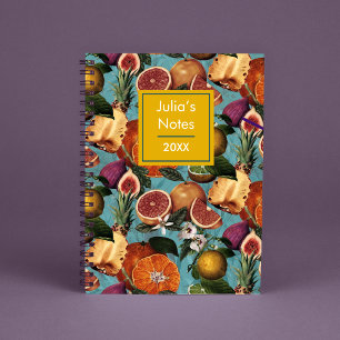 Carnet Élégant agrumes jaunes oranges fruits menthe motif