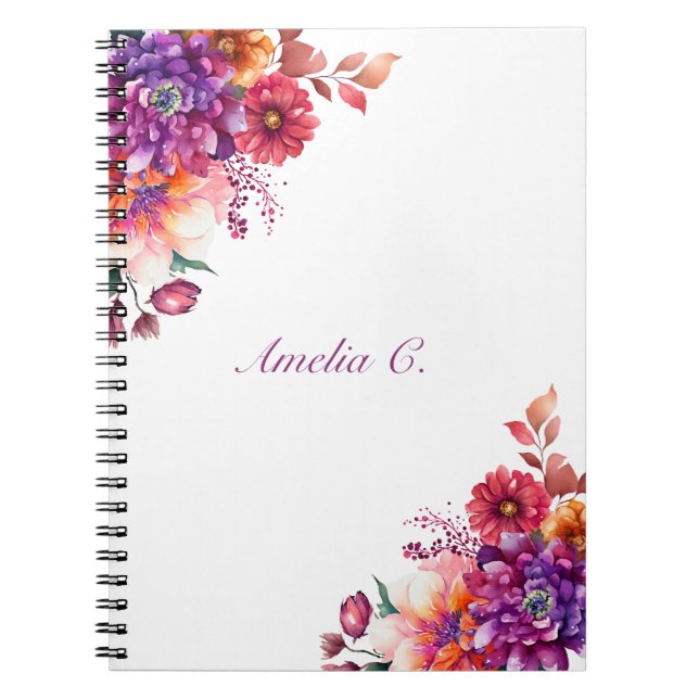 Carnet Elégant aquarelle Floral Blanc (Devant)