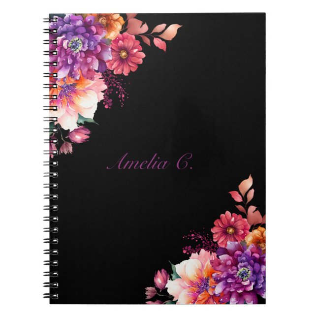 Carnet Elégant aquarelle Floral Blanc (Devant)