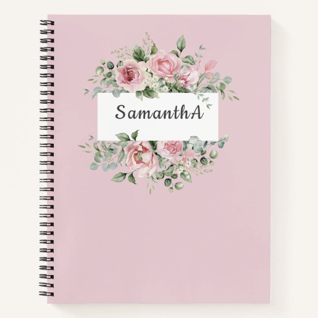 Carnet Elégant Aquarelle rose rose floral Personnalisé (Devant)