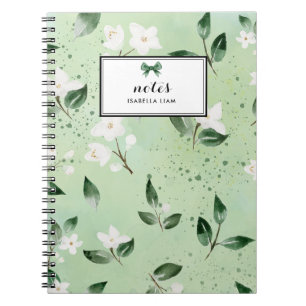 Carnet Elégant Aquarelle Verdure Fleurs blanches Motif