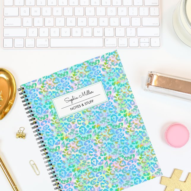 Carnet Elégant aquarelle verte Léopard Peau Monogramme (Créateur téléchargé)