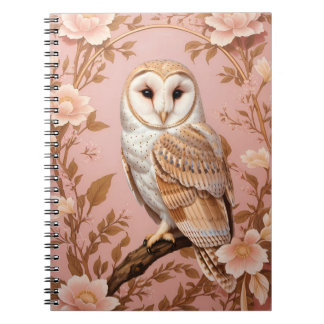 Carnet Elegant Barn Owl Pink and Gold Floral 
