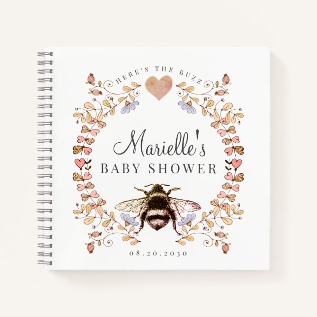 Carnet Elégant Bee Floral Heart Baby shower invité (Devant)