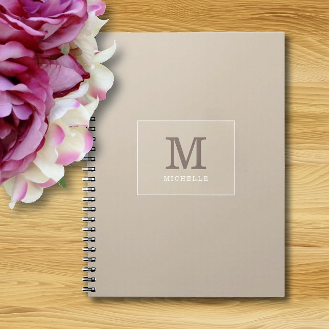 Carnet Élégant Beige Classé Nom personnalisé Monogramme (Créateur téléchargé)