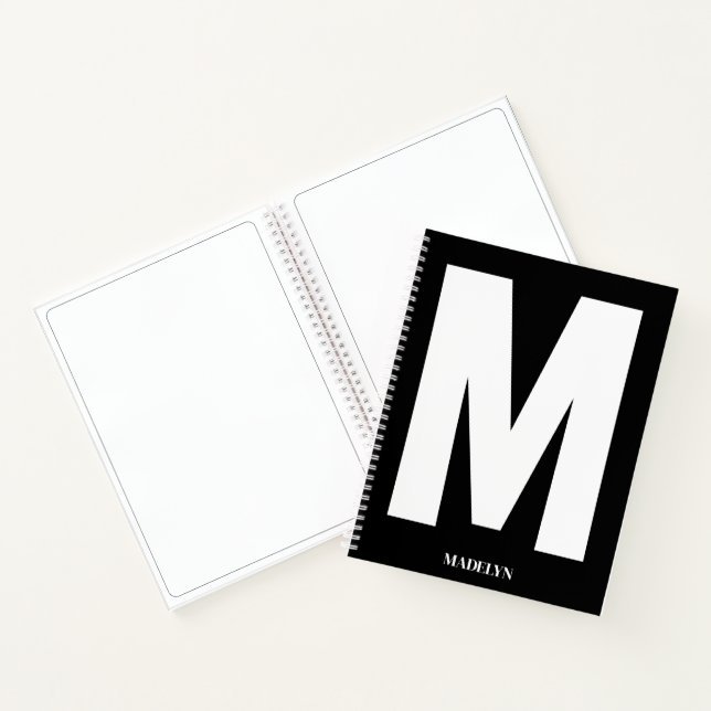 Carnet Elegant Black Monogram Name Minimalist modern (Intérieur)