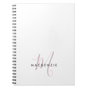 Carnet Élégant blanc blanc blanc clair rose Script Monogr