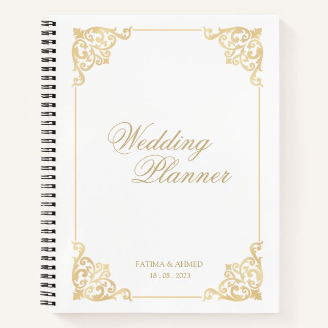 Carnet Elégant Blanc Or Vintage musulman Wedding planner (Devant)