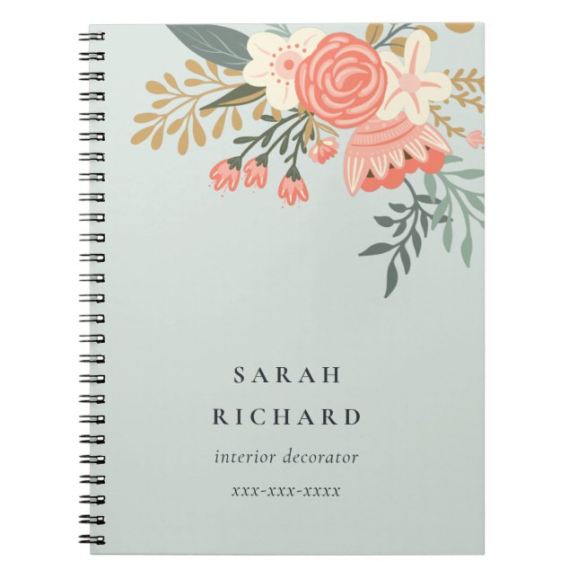 Carnet Elégant bleu bleu bleu orange bleu Ambrosia floral (Devant)