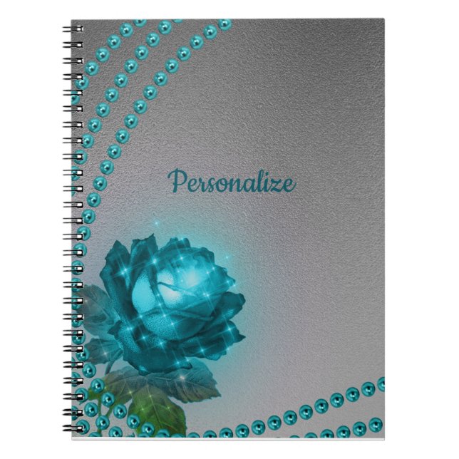 Carnet Elégant bleu romantique cristal Rose perles (Devant)