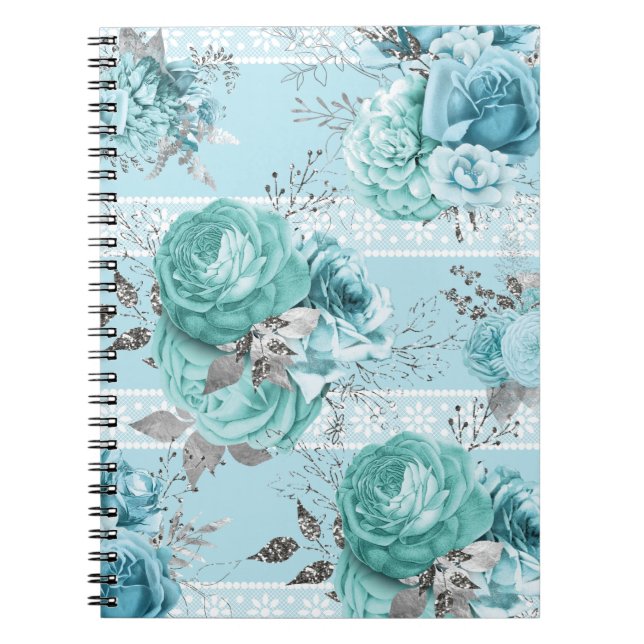 Carnet Elégant bleu Rose détails dentelle (Devant)