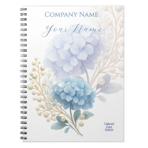 Carnet Élégant Blue Hydrangea Business Logo d'entreprise