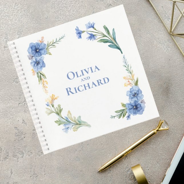 Carnet Elegant Blue Watercolor Floral Wedding Guest Book (Créateur téléchargé)