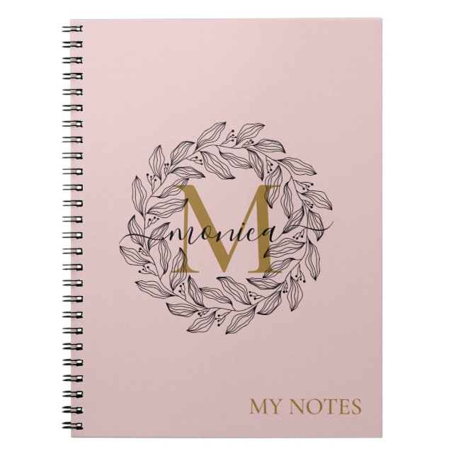 Carnet Élégant Blush Rose Girl Floral Gold Monogramme Nom (Devant)
