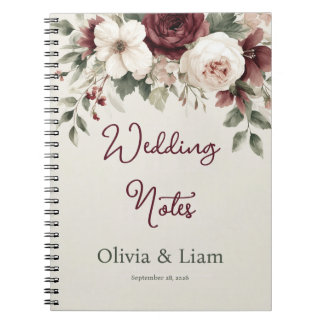 Carnet Elegant Burgundy Floral Personalized Wedding Plann