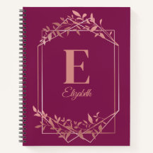 Élégant cadre rose monogrammé or feuille rose
