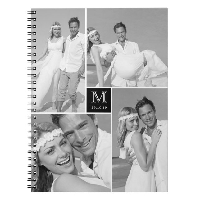 Carnet Élégant Carré chic Monogram Mariage Photo Collage (Devant)