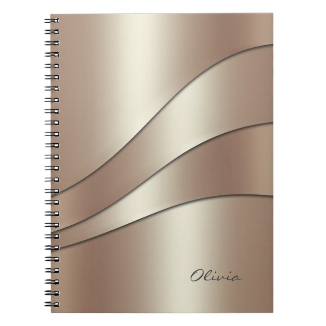 Carnet Élégant Champagne Shimmer Vagues Motif avec nom (Devant)